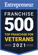 Entrepreneur's Franchise Top Rated for Veterans in 2021 badge
